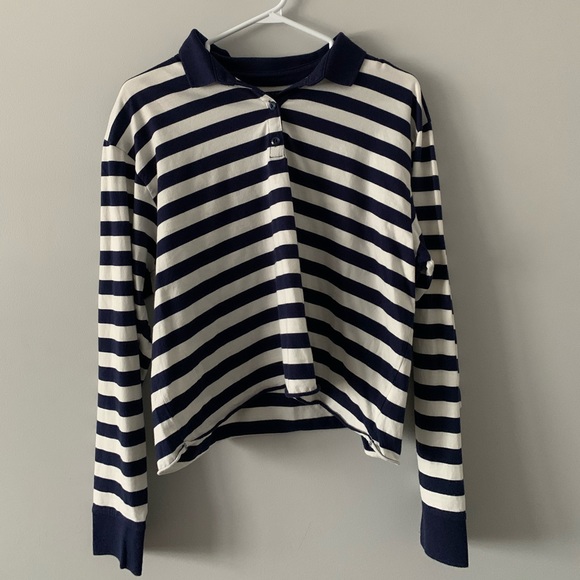 American Eagle Outfitters Tops - AE Cropped Stripped Polo Collar Long Sleeve
